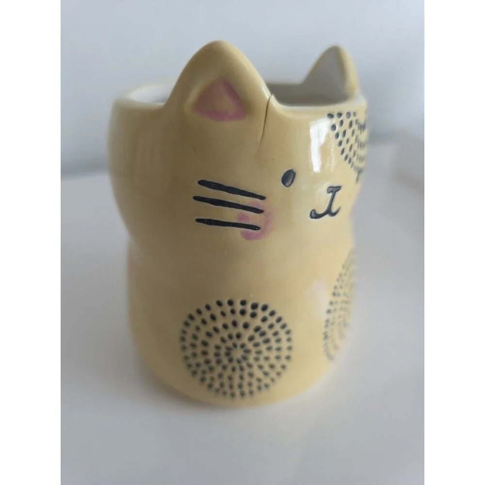 Cat Face Ceramic Mugs Set of 4 10oz Stoneware Coffee‎ Cups 1 Cracked